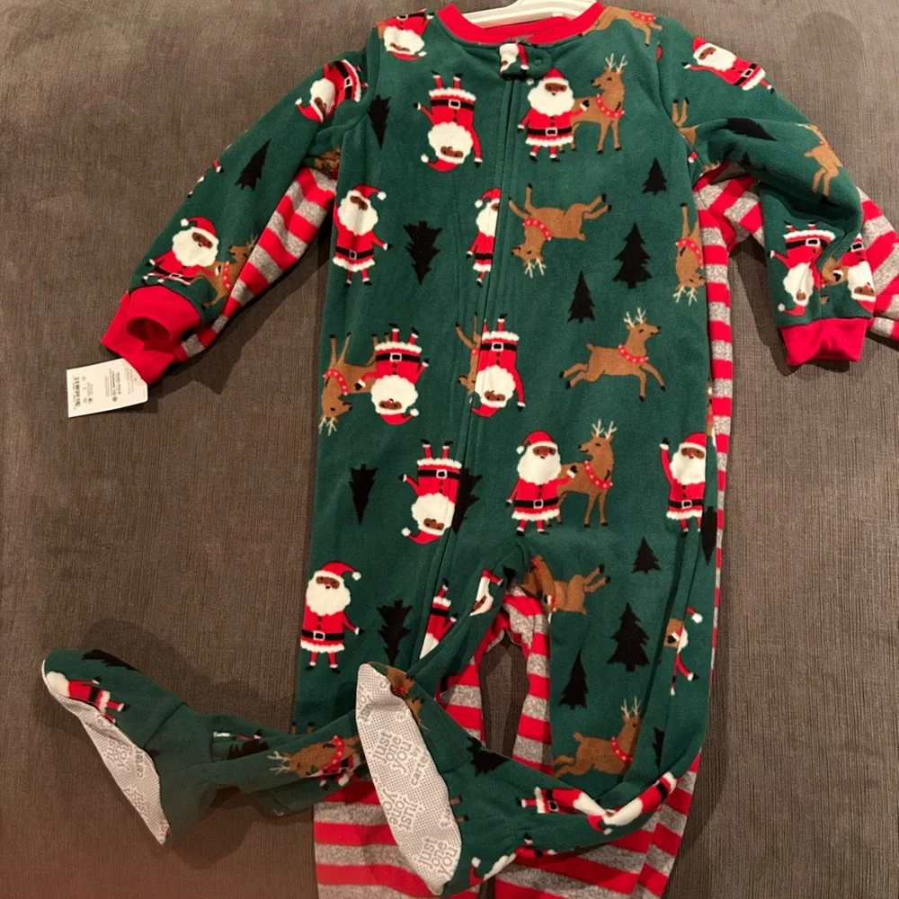 Carters Santa Cristmas Fleece Footie Pajama 2pack sz 3T NWT